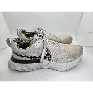 Nike React Infinity Run Flyknit 2 Shoes Women's 8 White Leopard Running Sneakers